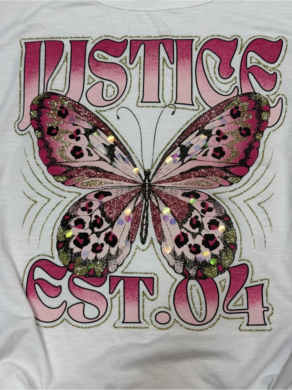 Justice Girls XL 16 18 Butterfly Leopard Sequin Graphic Side Tie Top Y2K